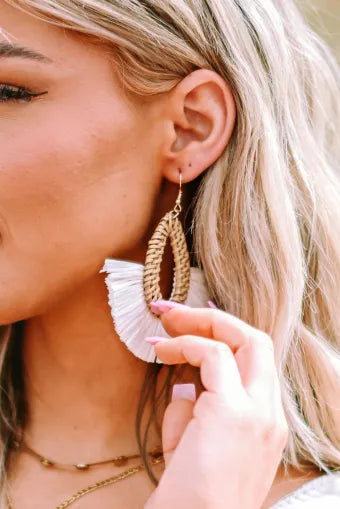 White fringe earrings